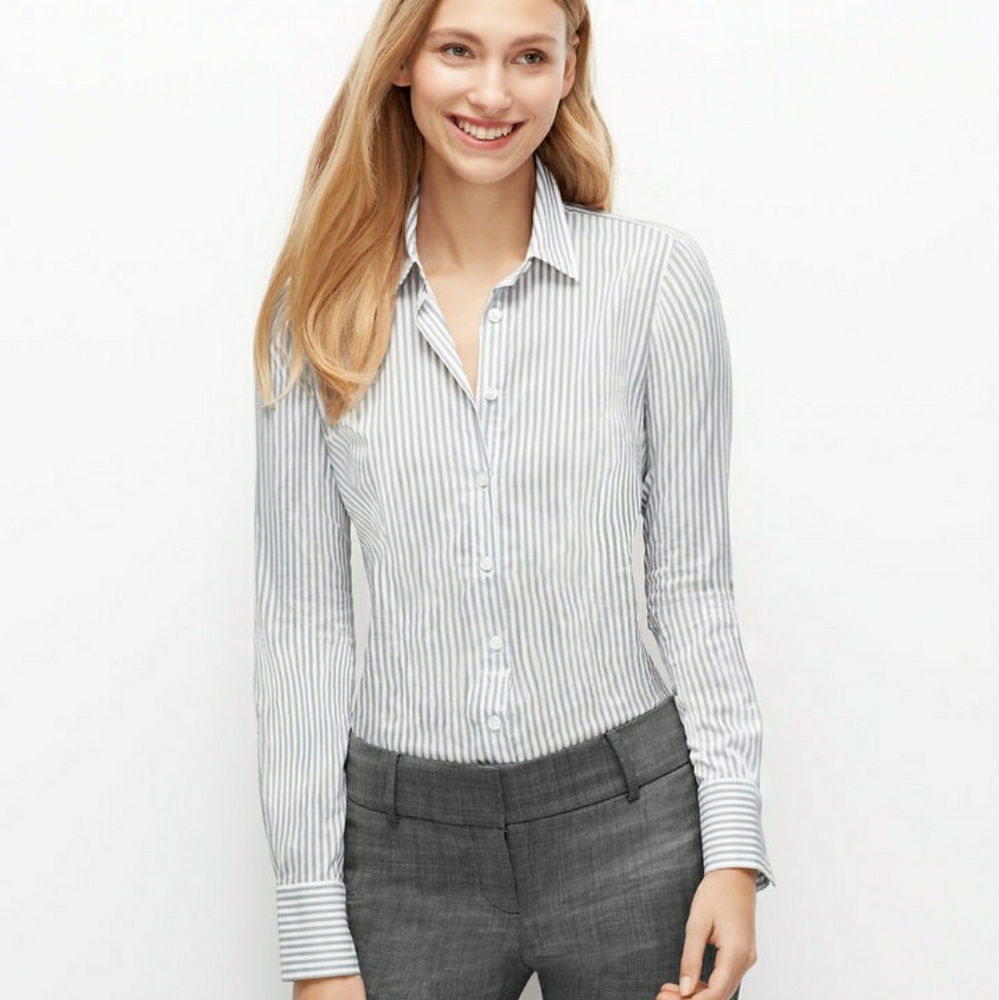 Ann Taylor Gray Stripe Perfect Shirt